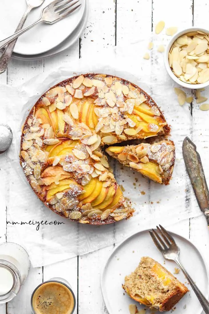 Almond Peach Cake (Vegan, Gluten-free & Refined sugar-free)