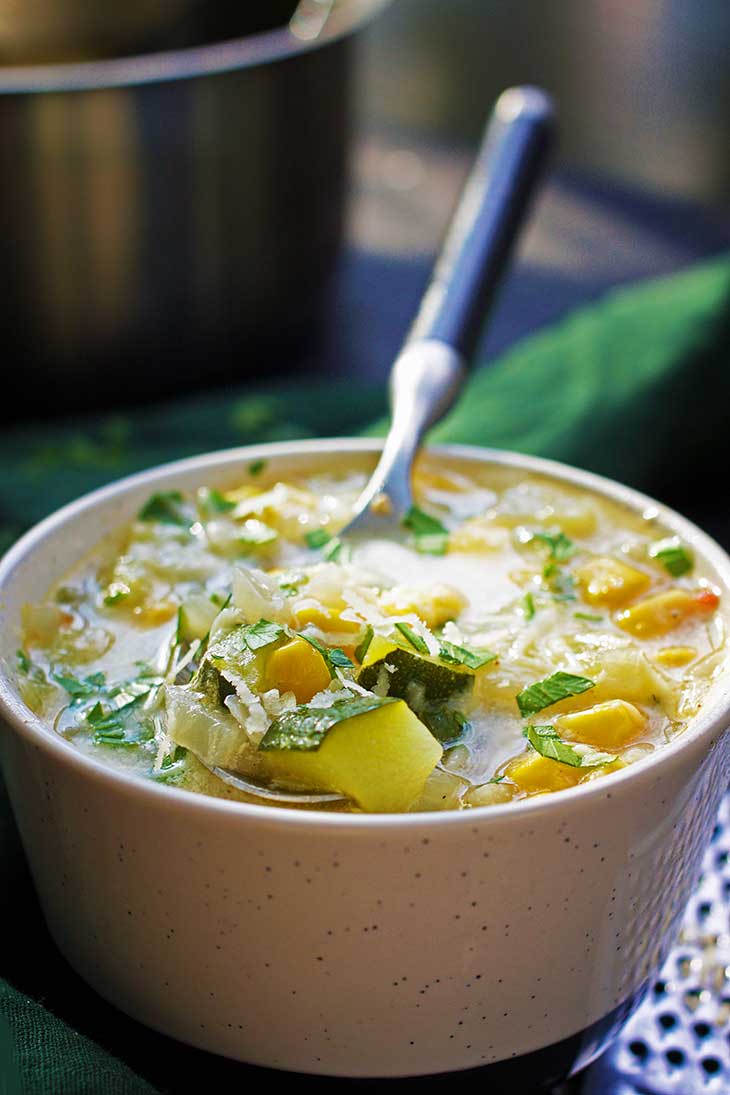 Mexican Zucchini Soup with corn 