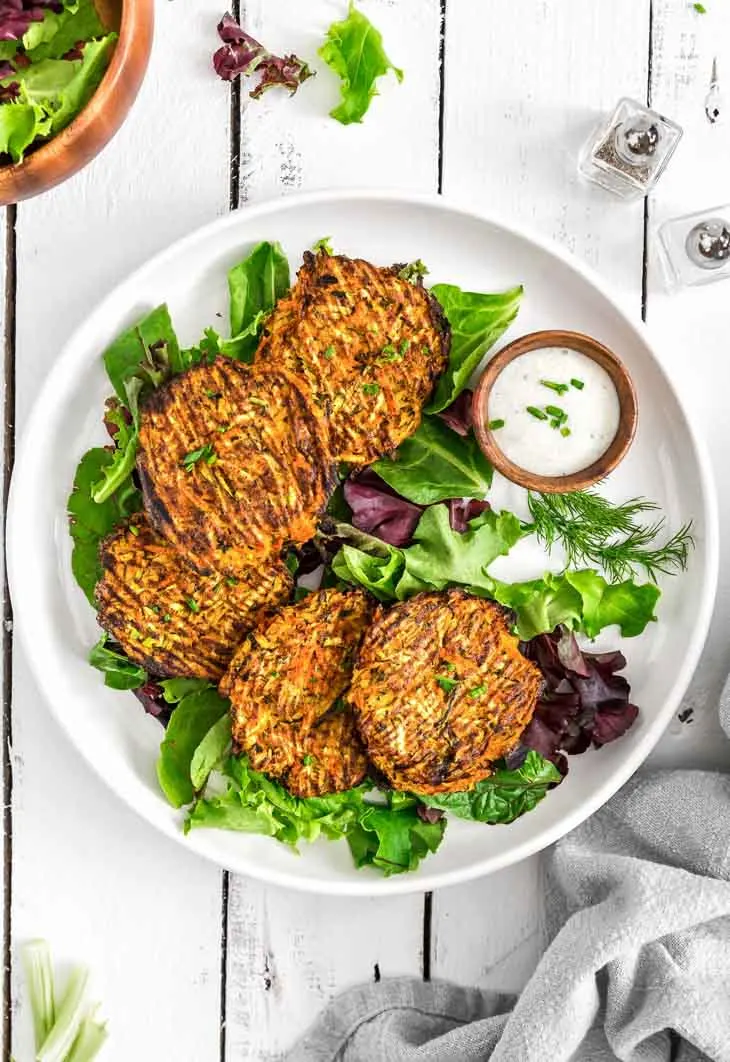 No Oil Vegan Buffalo Zucchini Fritters