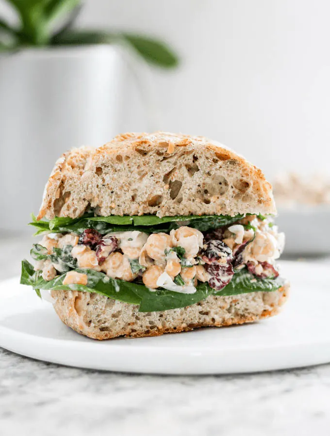 Vegan cranberry chickpea salad sandwiches