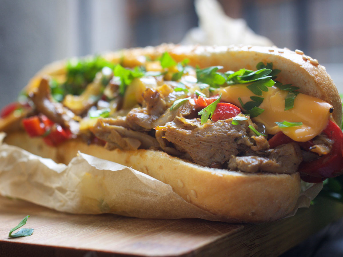 easy Vegan Philly Cheesesteak Sandwich