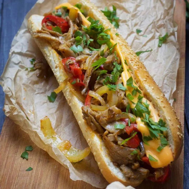 healthy vegan phylly cheesesteak