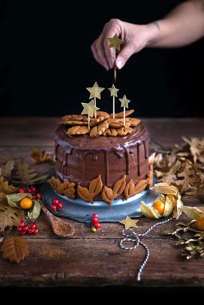 Vegan chocolate gingerbread layer cake