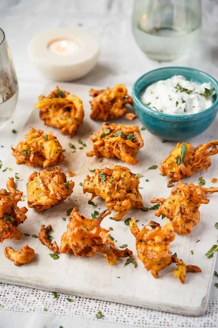 Vegan Mini Shallot Bhajis With Minted Yogurt