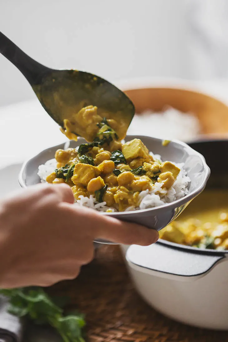 Quick & Easy Chickpea, Tofu, and Spinach Curry