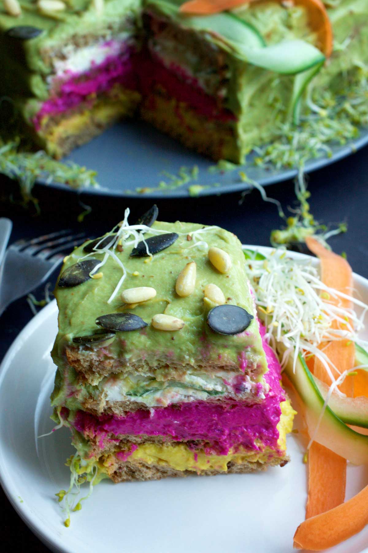 SMÖRGÅSTÅRTA Vegan Sandwich Cake slice tort sandvis aperitiv