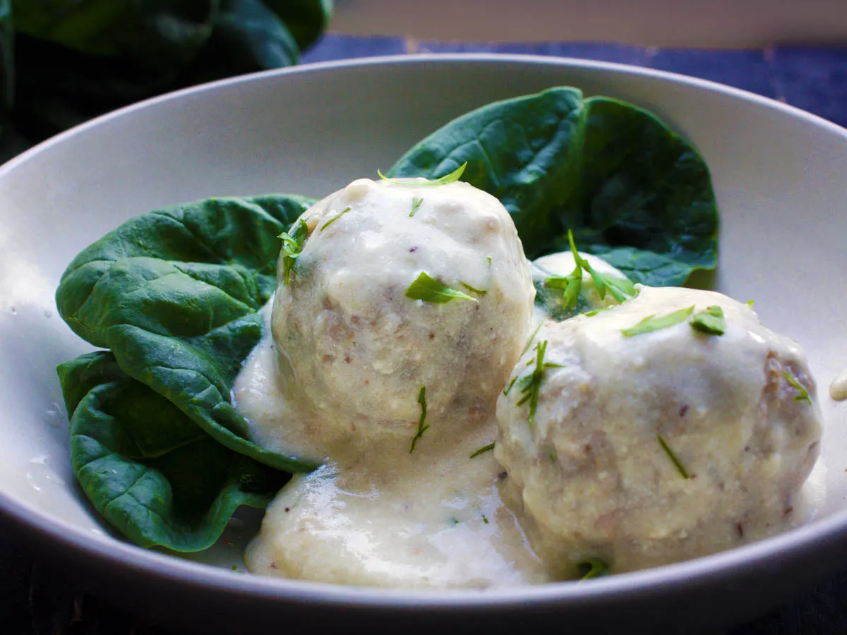 Vegan Swedish Meatballs with white sauce