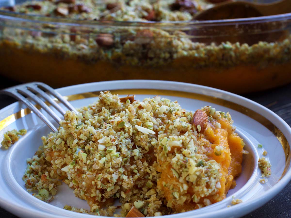 Vegan Sweet Potato Casserole serving 