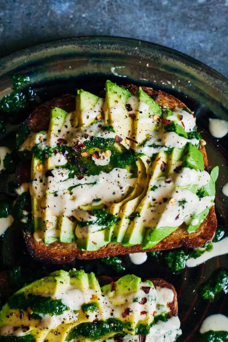 Green Pesto Avocado Toast With Tahini