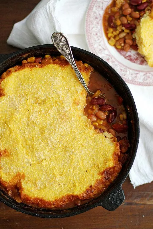 Three Bean Chili Polenta Pot Pie