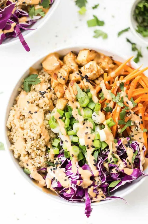 Asian Quinoa Bowls with Peanut Baked Tofu