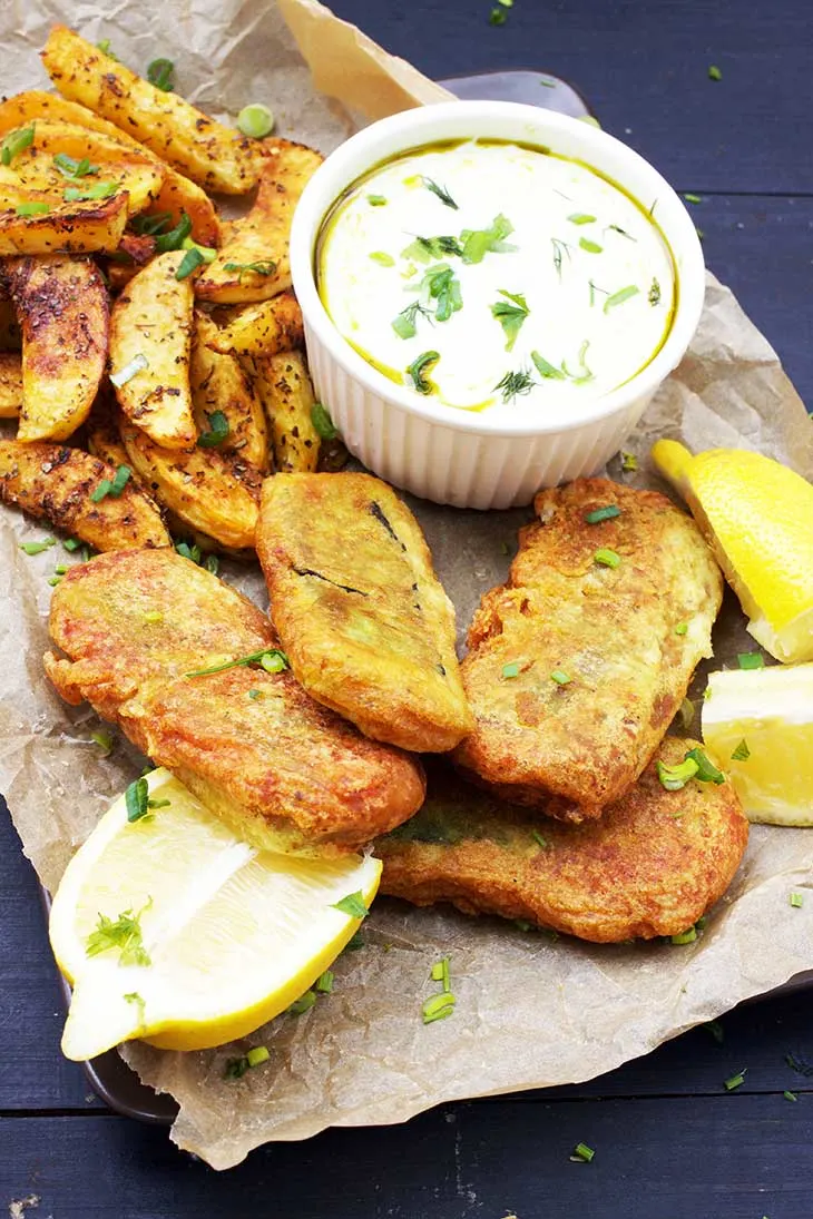 fish and chips peste prajit vegan