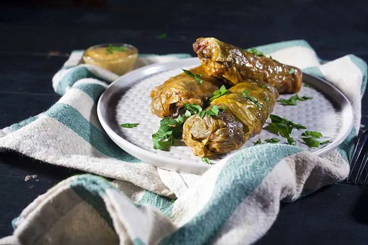 traditional dolmas cabbage rolls with mushrooms