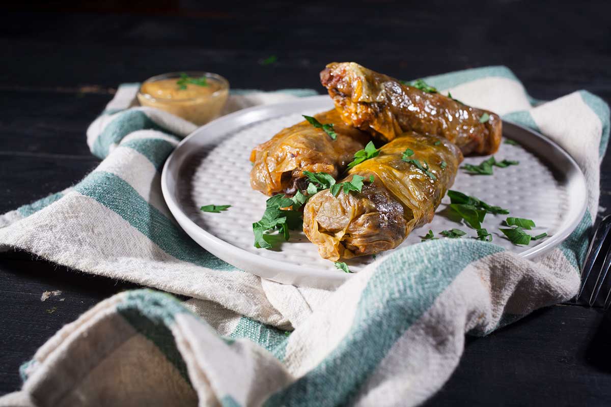 traditional dolmas cabbage rolls with mushrooms 