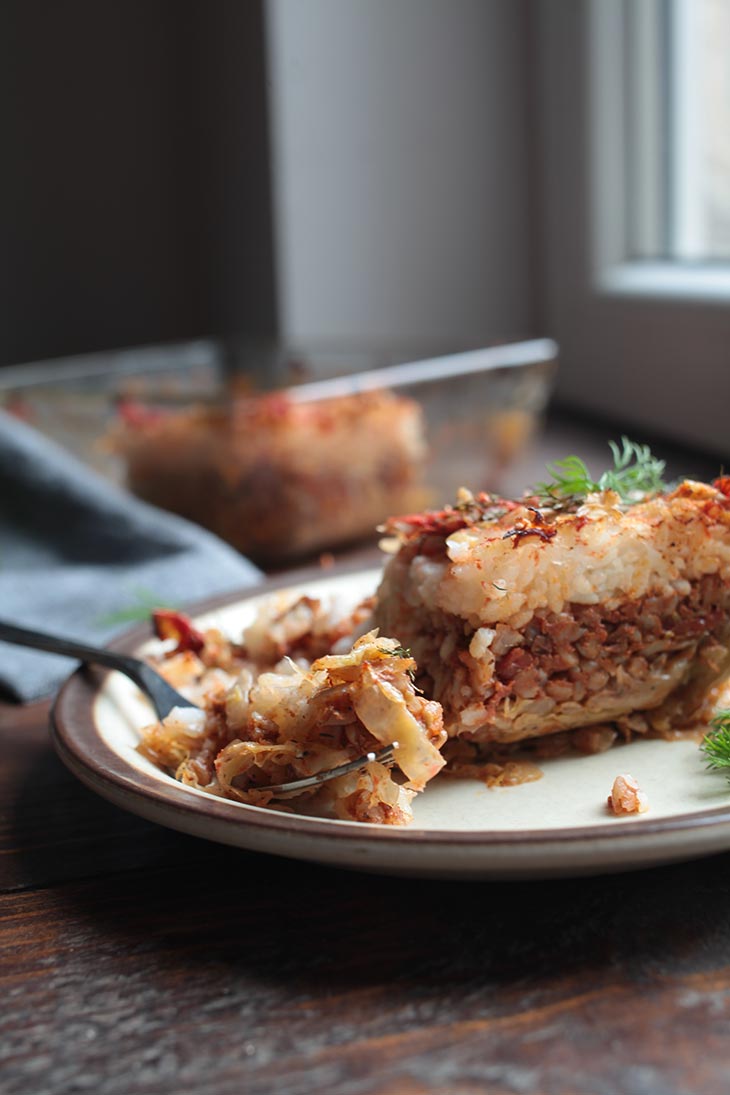 vegan Cabbage Casserole slice