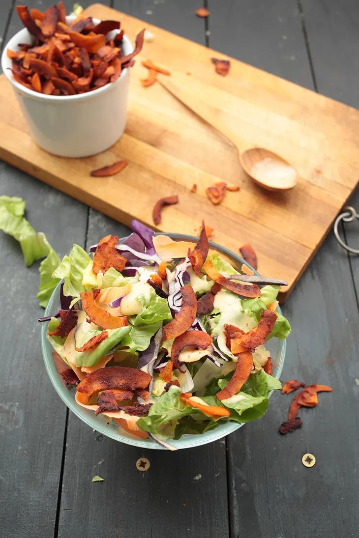 vegan coconut bacon salad topping recipe