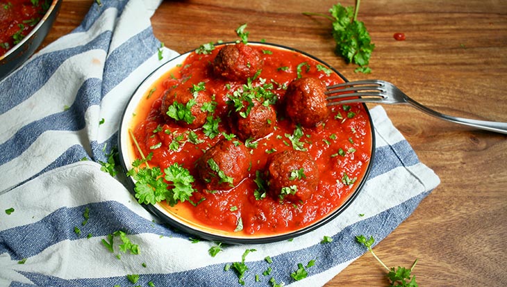 Black Bean Meatballs in Roasted Tomato and Pepper Sauce recipe