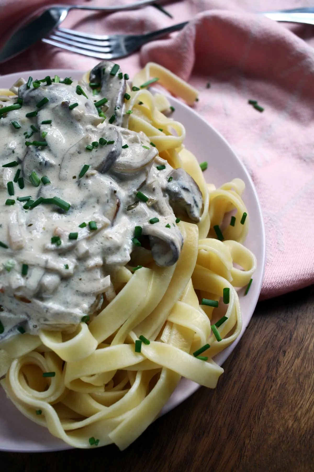 Mushroom Stroganoff Pasta Sauce on Tagliatelle