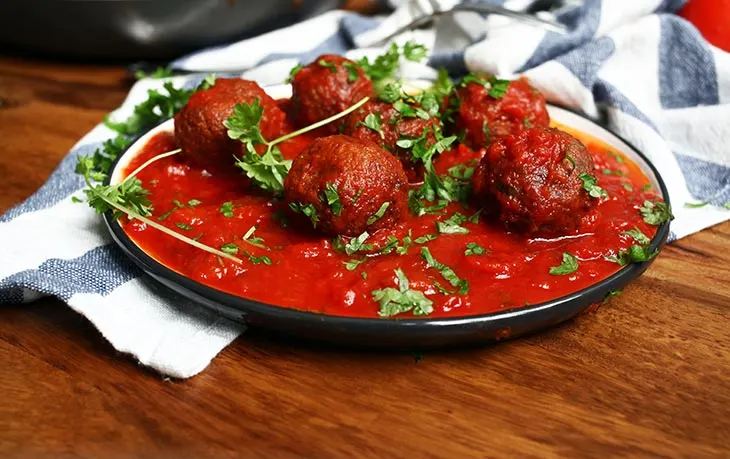 Vegan Black Bean Meatballs in Roasted Tomato and Pepper Sauce