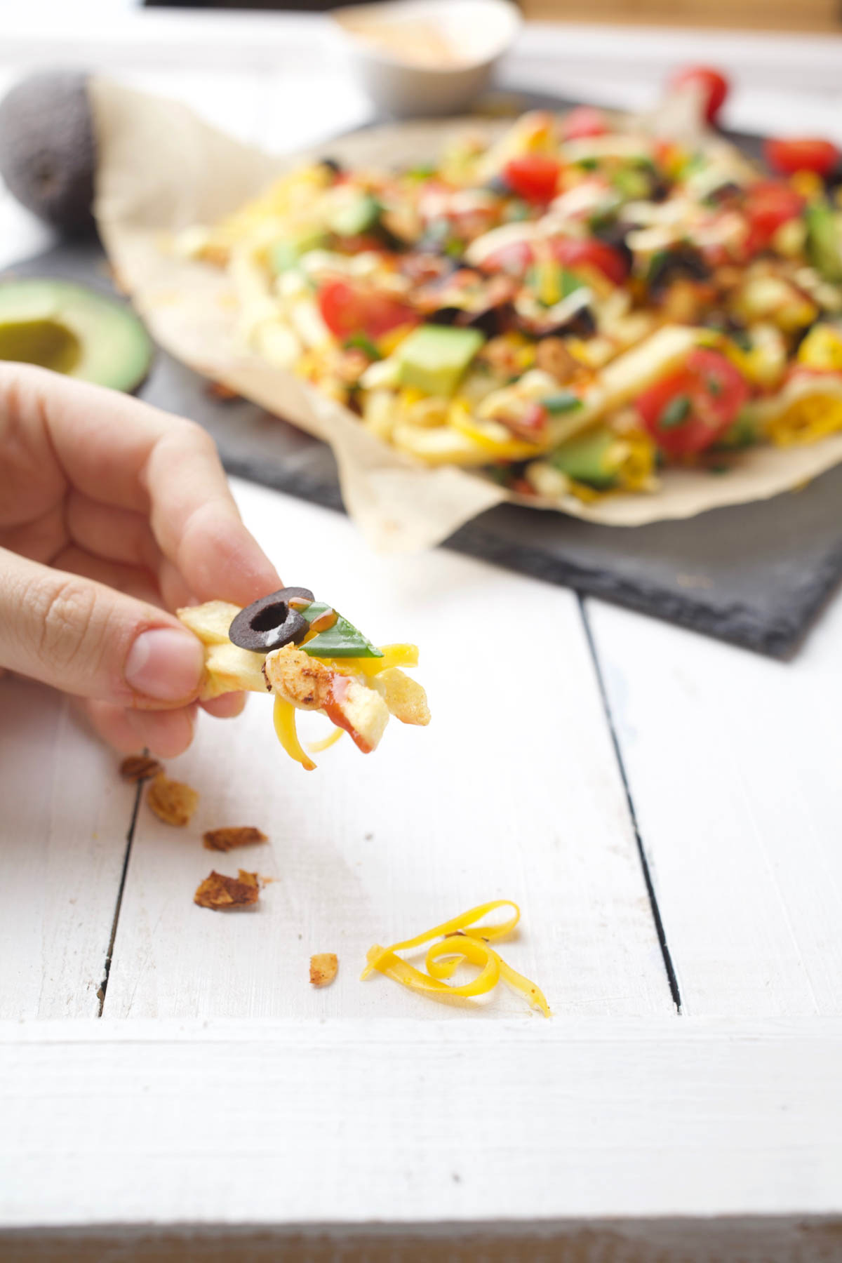 vegan loaded fries serving