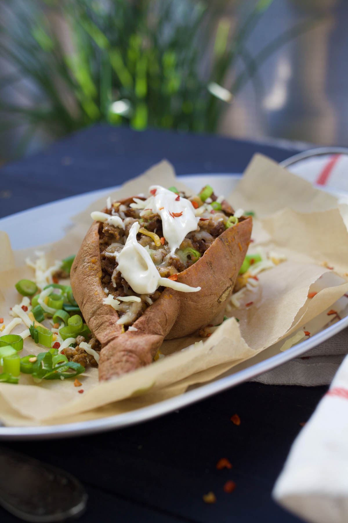 Loaded Sweet Potato Skins baked vegan recipe