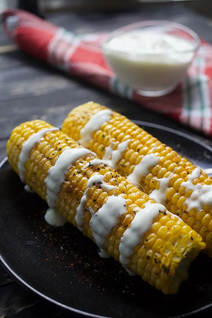 vegan sour cream on grilled corn