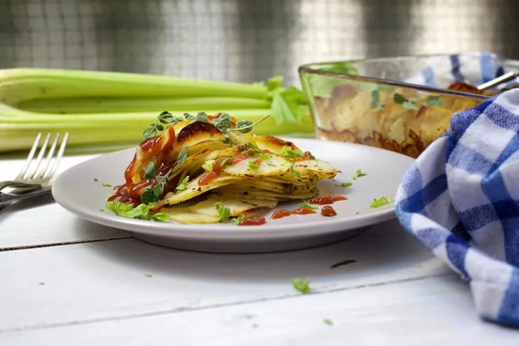 Hasselback Casserole serving on plate