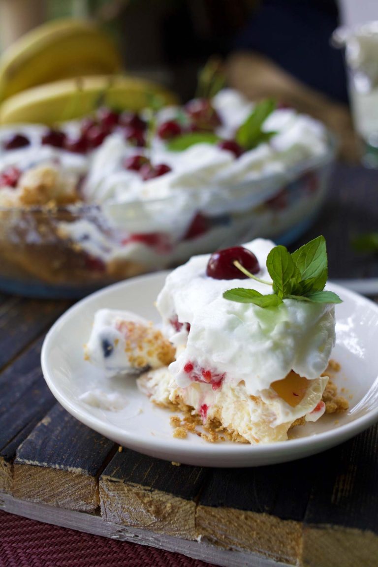 Vegan Banana Split Pie slice