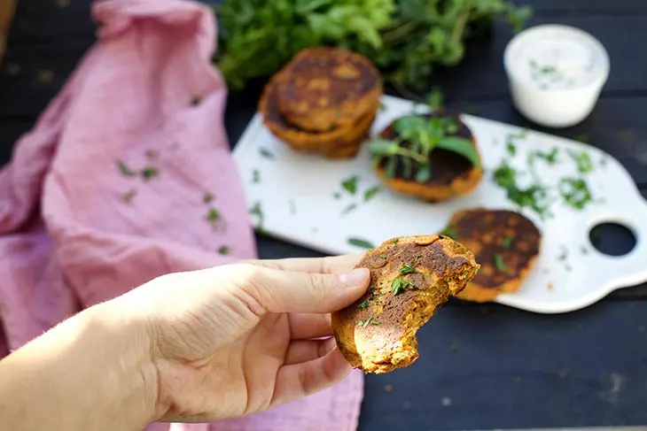 sweet potato cakes with sauce