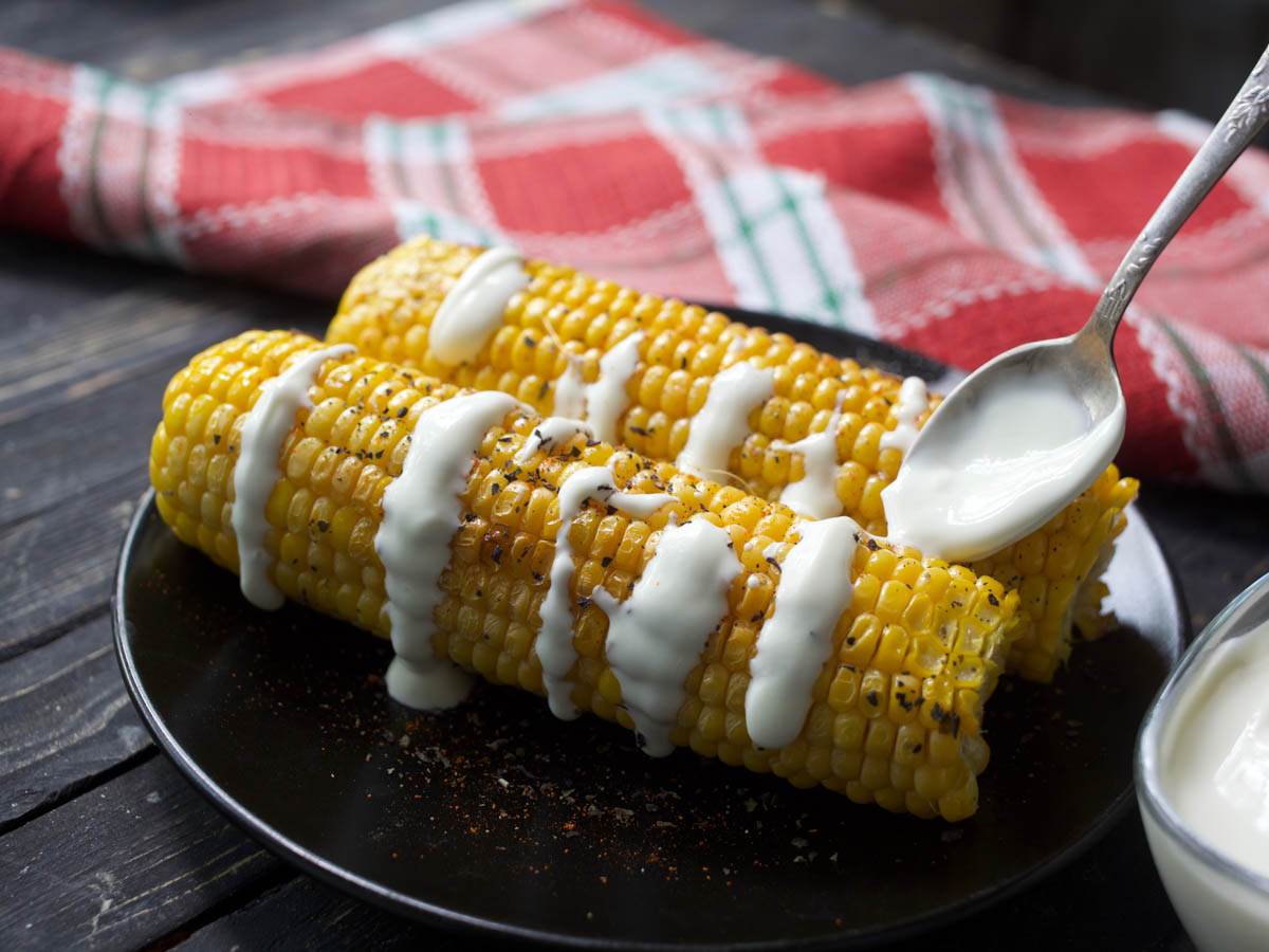 vegan sour cream on corn