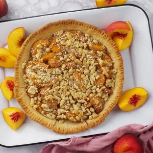 Peach Crumble Pie prajitura cu piersici reteta vegana