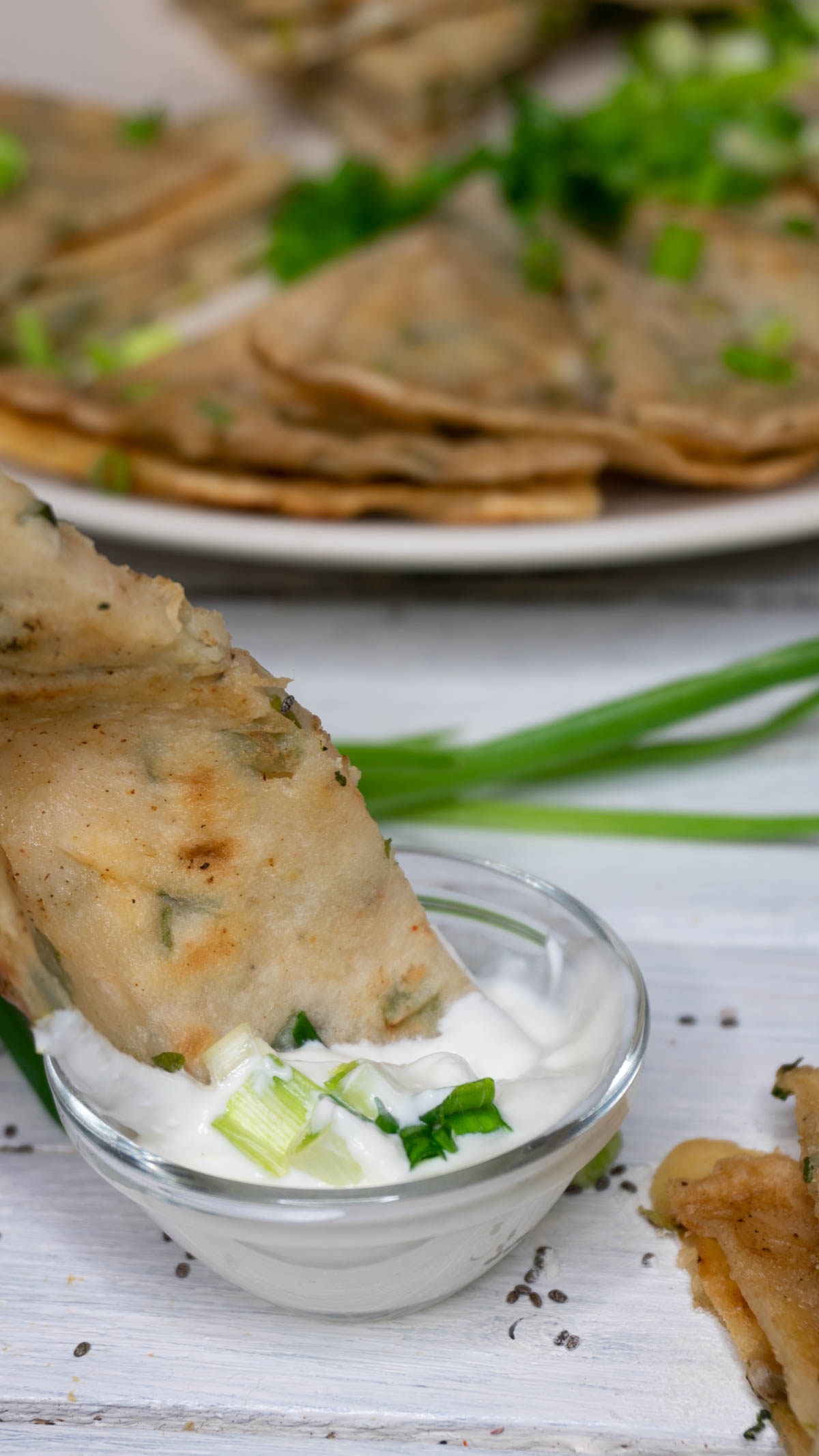 Vegan Scallion Pancakes in sauce 