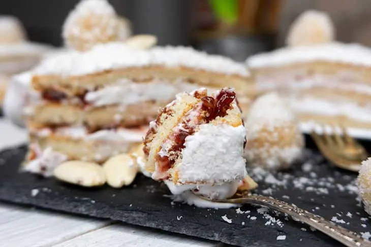 Vegan Raffaello Cake with Coconut and Raspberry