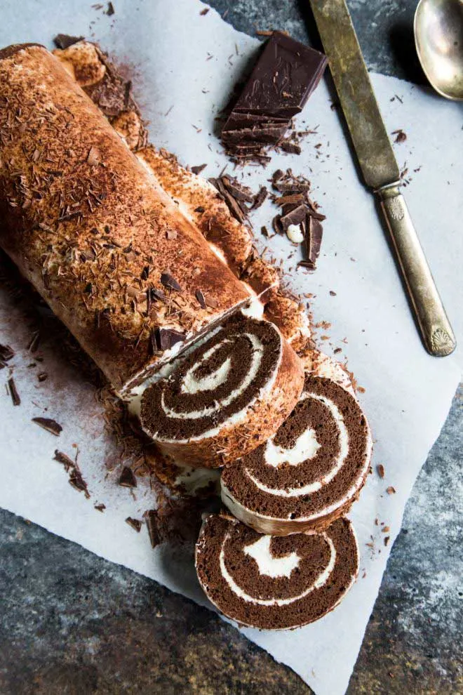 Chocolate Tiramisu Swiss Roll