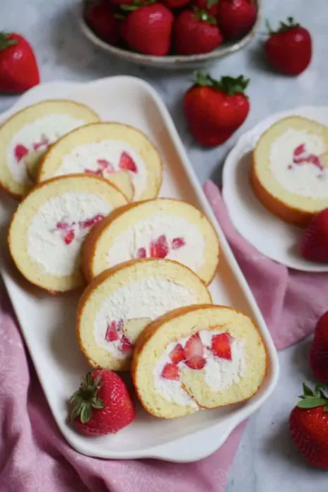 Fresh Strawberry and Cream Japanese Cake Roll