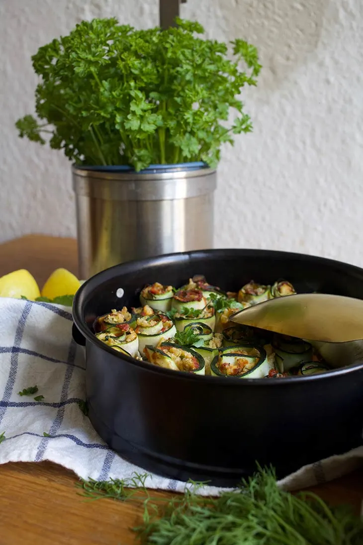 Vegan Zucchini Rollups with tofu