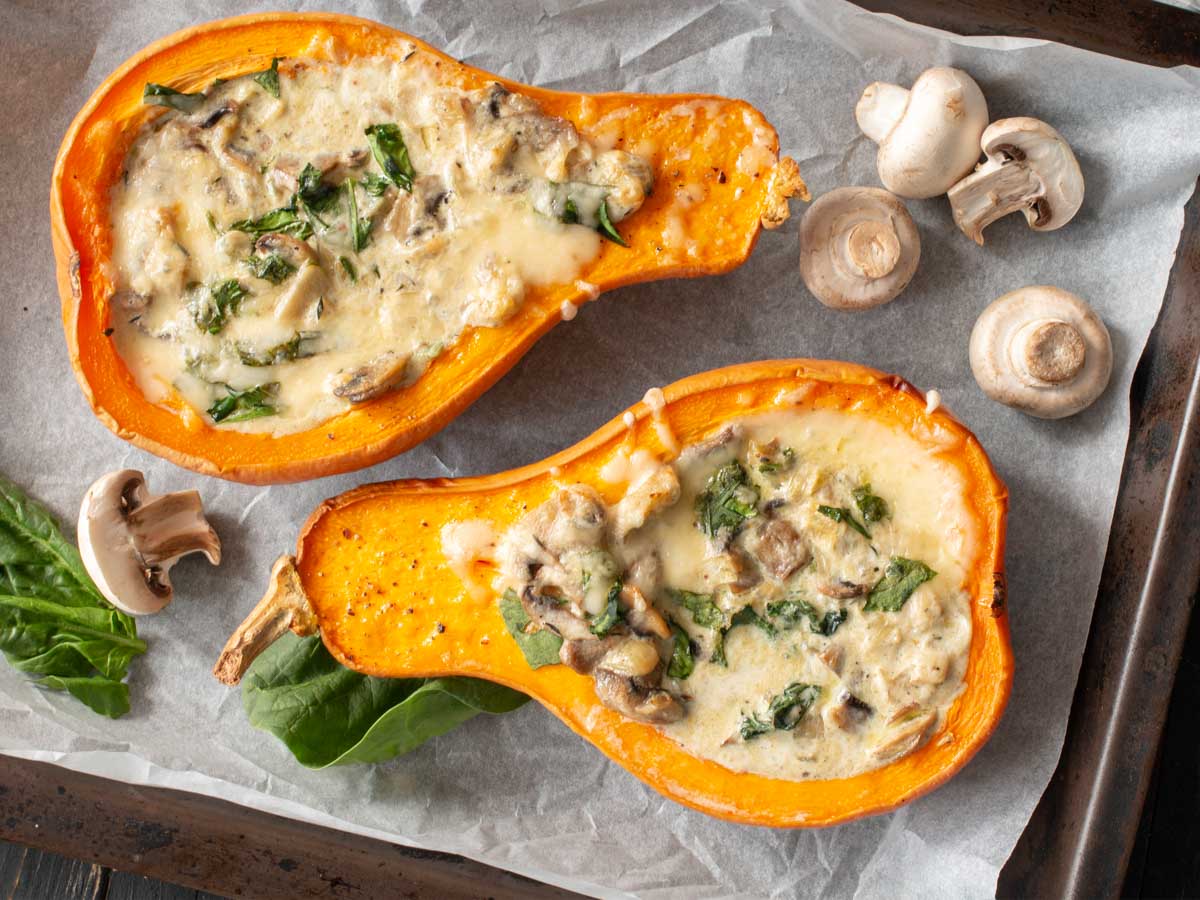 Mushroom Stuffed Butternut Squash 