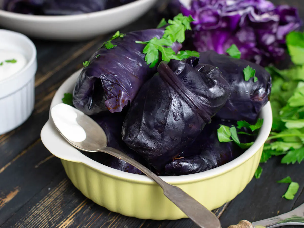 Stuffed Red Cabbage Rolls Dolmas for Christmas