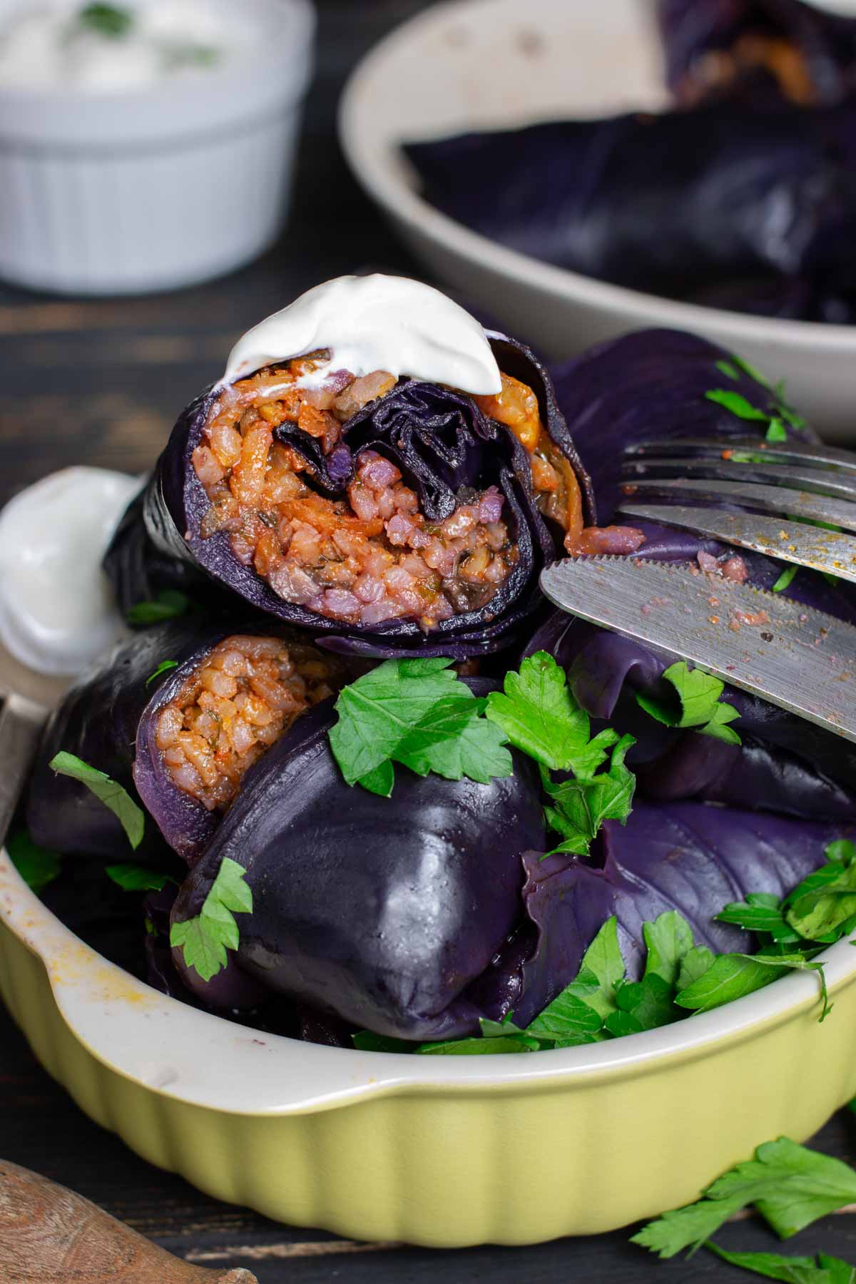 vegan Stuffed Red Cabbage Rolls 