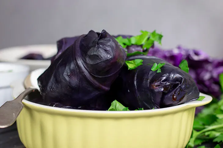 vegan Stuffed Red Cabbage Rolls