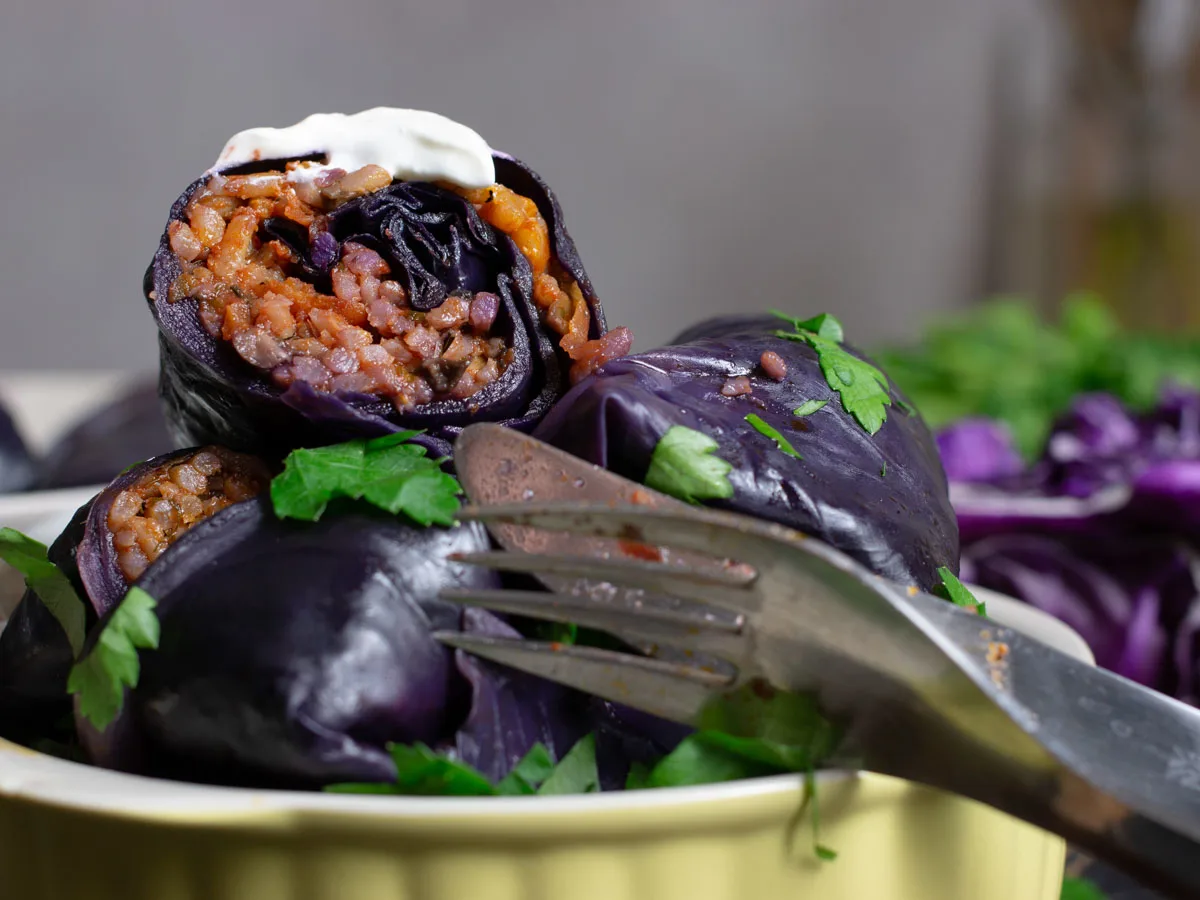 how to make vegan stuffed red cabbage rolls