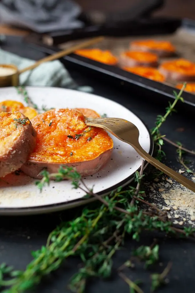 Garlicky Smashed Sweet Potatoes Vegan Side Dish