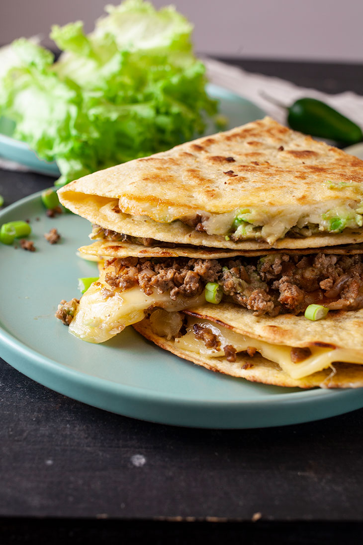 ground soy quesadillas on a plate