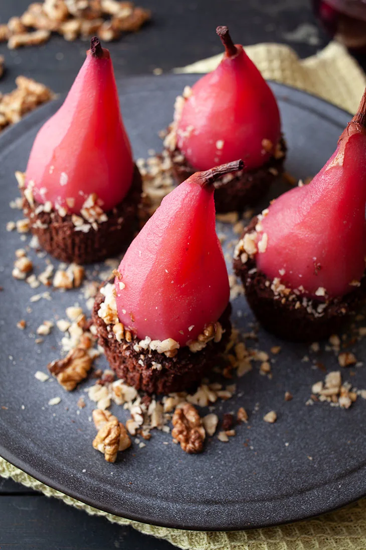 Red Wine poached dessert pears 