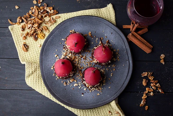 Red Wine poached pears