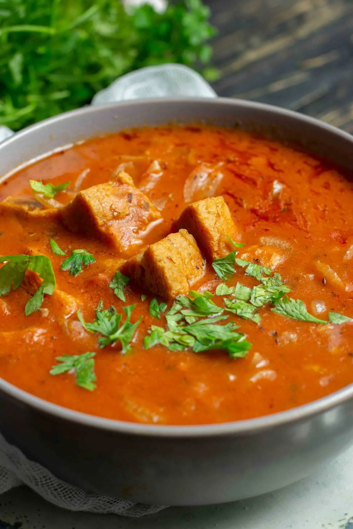 Vegan goulash soup comfort food