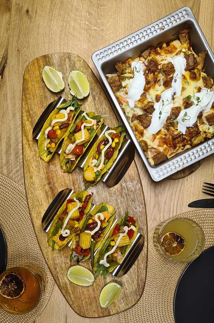 Loaded Vegan Nachos and Tacos mexican Night