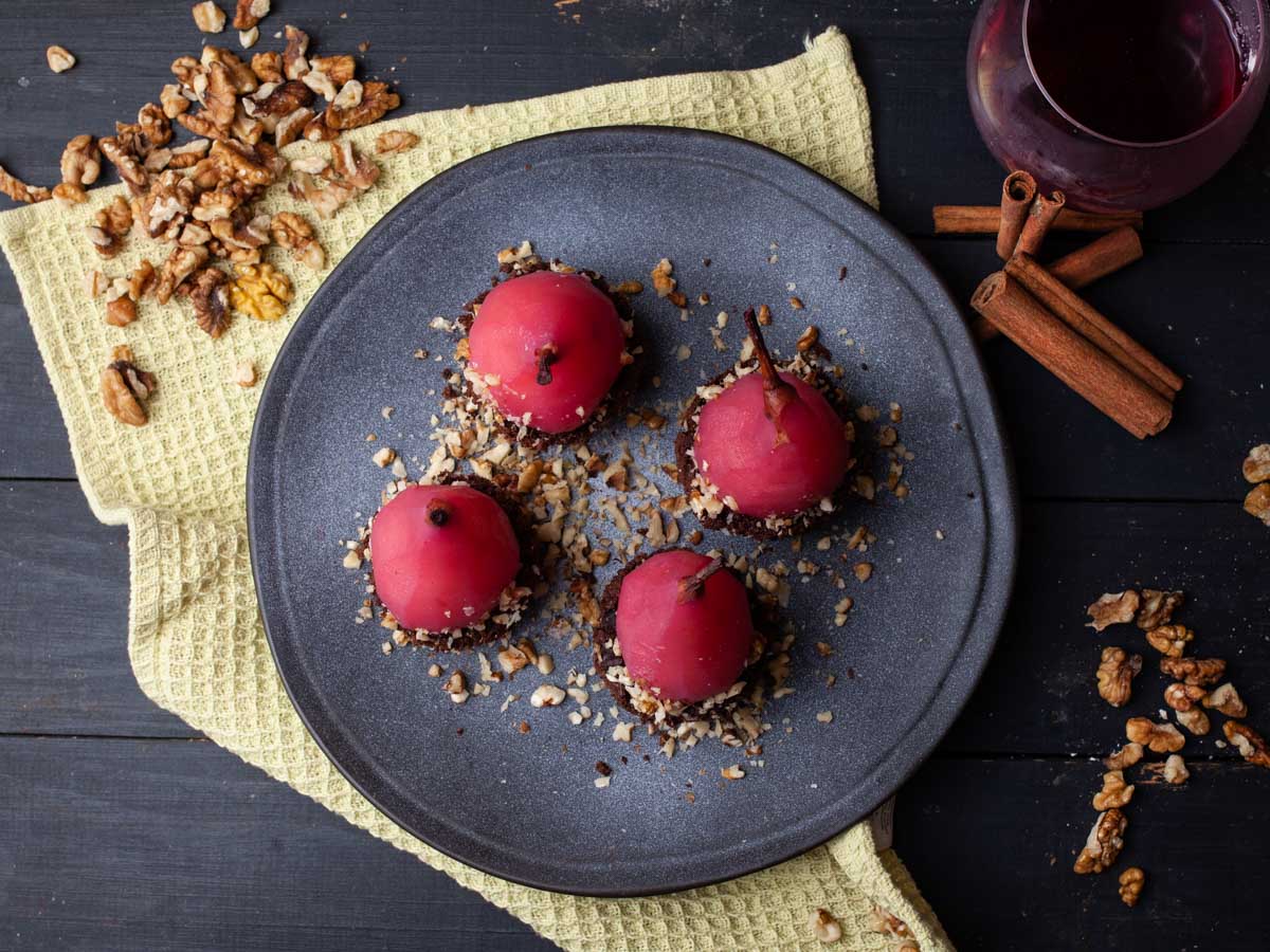 Red Wine poached pears