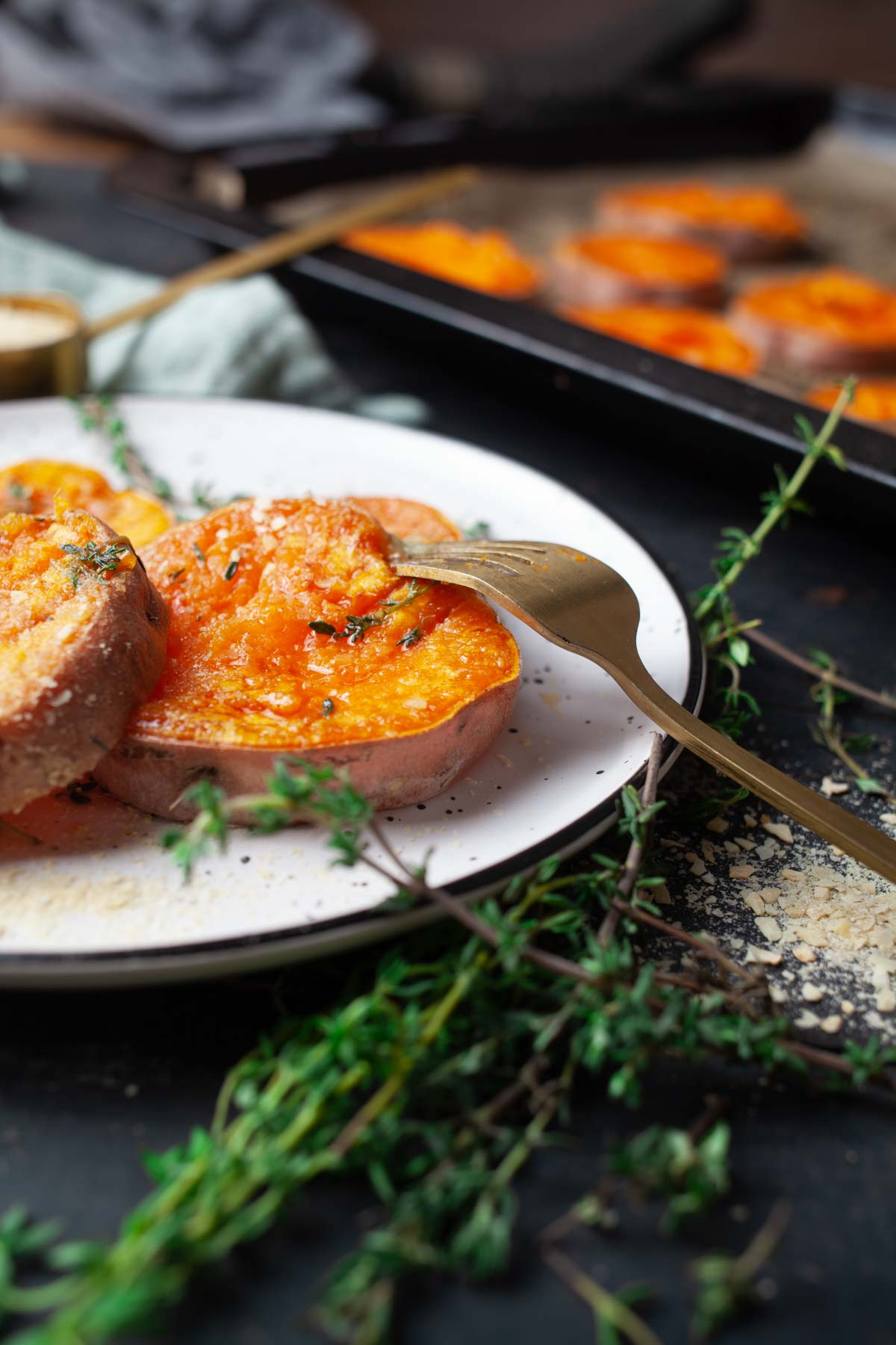 smashed sweet potatoes with garlic