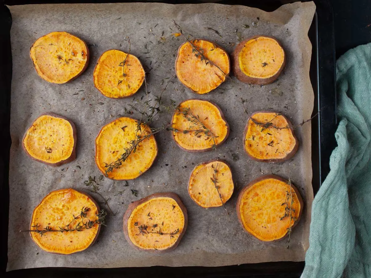 Garlicky Smashed Sweet Potatoes side dish